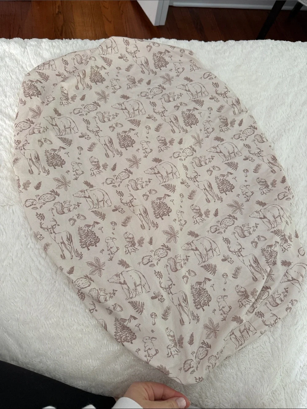 Woodland Friends changing pad Cover - White with Brown and Green Print